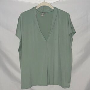 H&M Sage Green V-Neck Crepe Jersey Cap Sleeve Blouse Size XL EUC